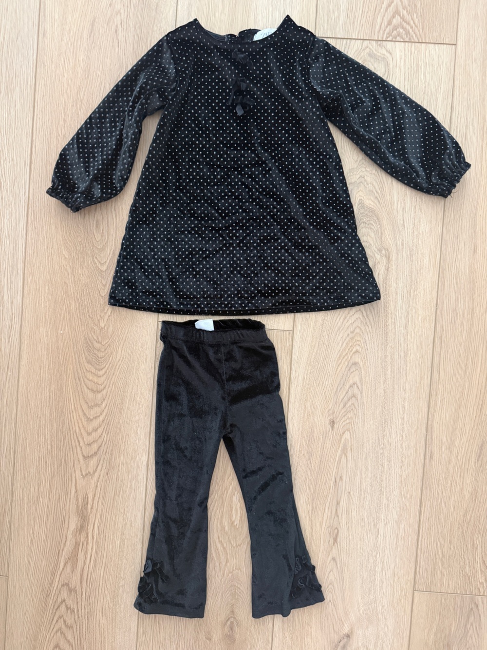 Zara Black Velvet Polka Dot Tunic with Matching Leggings size 2t